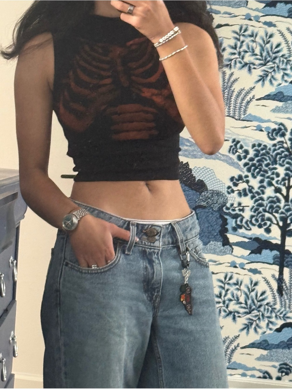 Hand bleached Ribs Crop Tank Top - Women